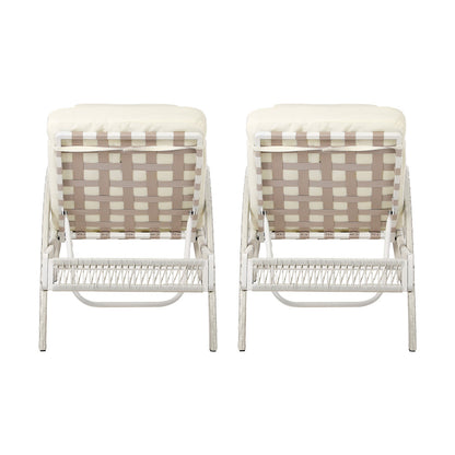 3PCS Outdoor Sun Lounger Wicker Lounge Table Chairs Grey & Beige