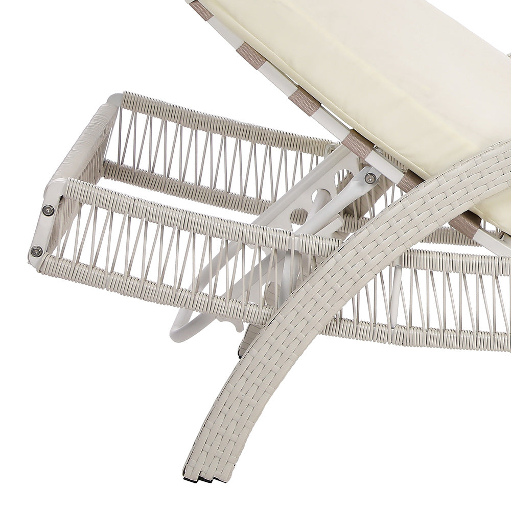 3PCS Outdoor Sun Lounger Wicker Lounge Table Chairs Grey & Beige