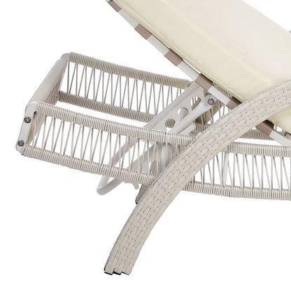 3PCS Outdoor Sun Lounger Wicker Lounge Table Chairs Grey & Beige