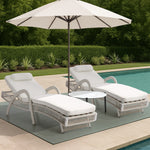 3PCS Outdoor Sun Lounger Wicker Lounge Table Chairs Grey & Beige
