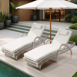 2PCS Outdoor Sun Lounge Wicker Bed Patio Furniture Beige&Grey