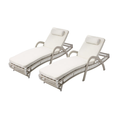 2PCS Outdoor Sun Lounge Wicker Bed Patio Furniture Beige&Grey