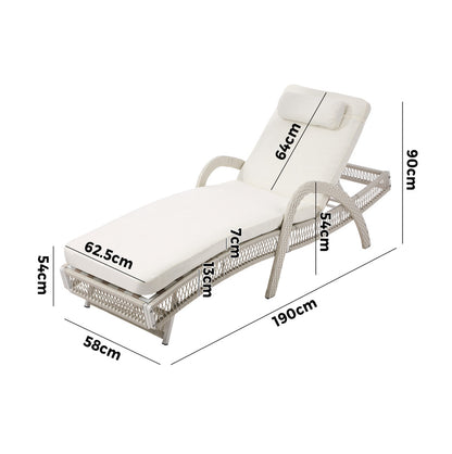 2PCS Outdoor Sun Lounge Wicker Bed Patio Furniture Beige&Grey