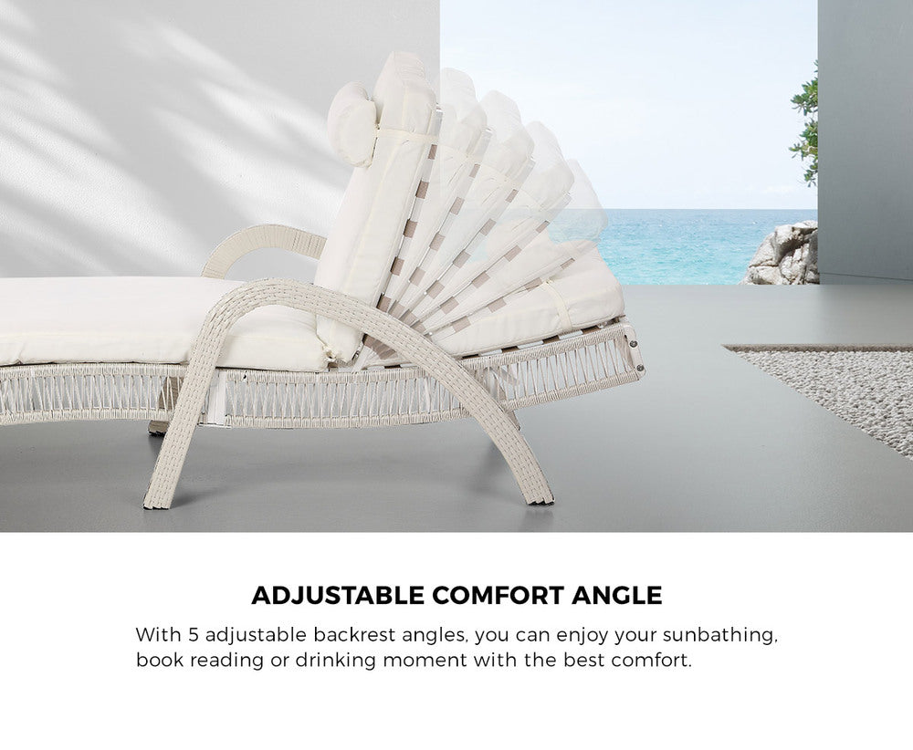 2PCS Outdoor Sun Lounge Wicker Bed Patio Furniture Beige&Grey