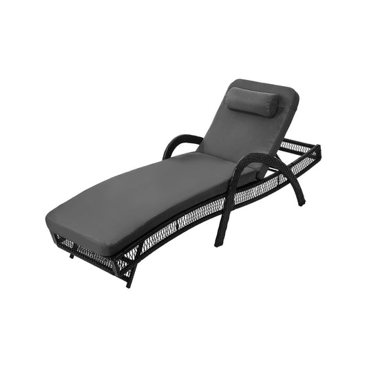 Sun Lounge Wicker Bed Outdoor Patio Furniture Grey & Beige