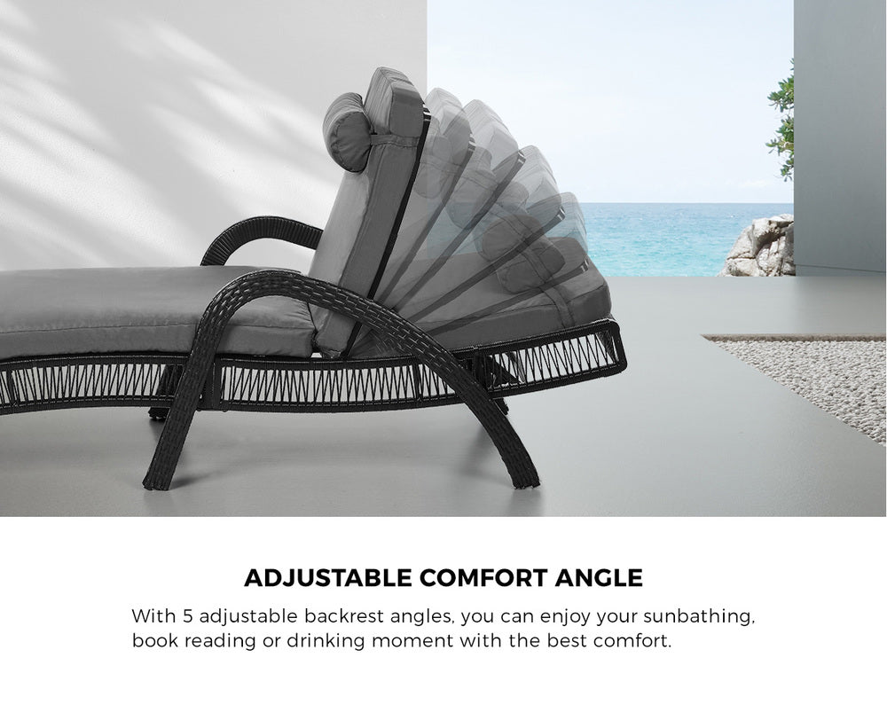 Sun Lounge Wicker Bed Outdoor Patio Furniture Grey & Beige