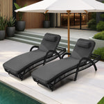2PCS Outdoor Sun Lounge Wicker Bed Patio Furniture Beige&Grey