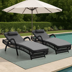 2PCS Outdoor Sun Lounge Wicker Bed Patio Furniture Beige&Grey