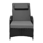 2x Sun Lounge Adjustable Backrest Wicker Black