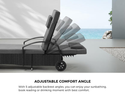 2x Sun Lounge Adjustable Backrest Wicker Black