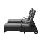 2x Wheeled Sun Lounger Day Bed & Table Outdoor Setting Patio