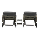 2x Wheeled Sun Lounger Day Bed & Table Outdoor Setting Patio