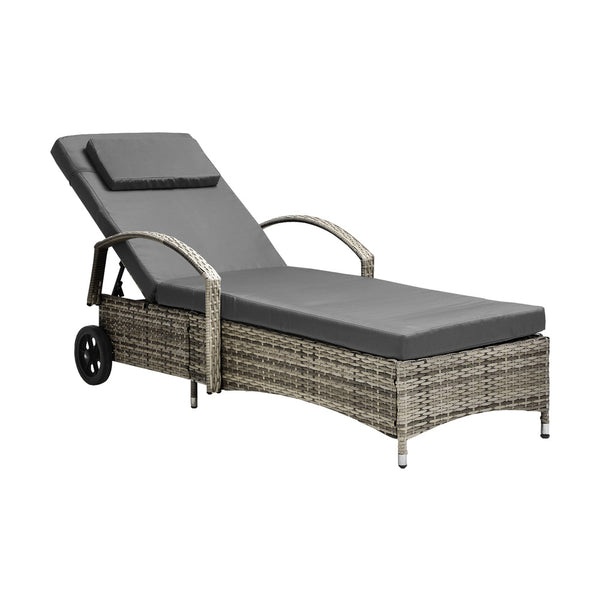  Wheeled Sun Lounger Day Bed Outdoor Setting Patio Furniture