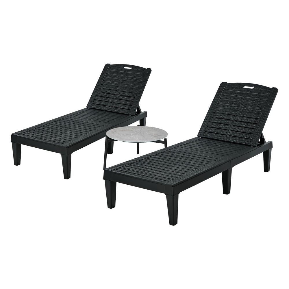 Sun Lounge Set 3 Piece Patio Outdoor Black | HomeAndLiving