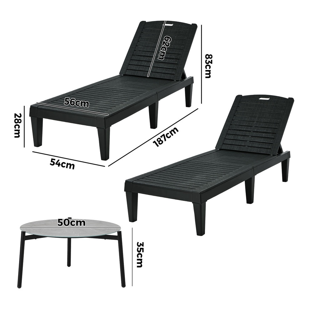 Sun Lounge Set 3 Piece Patio Outdoor Black | HomeAndLiving