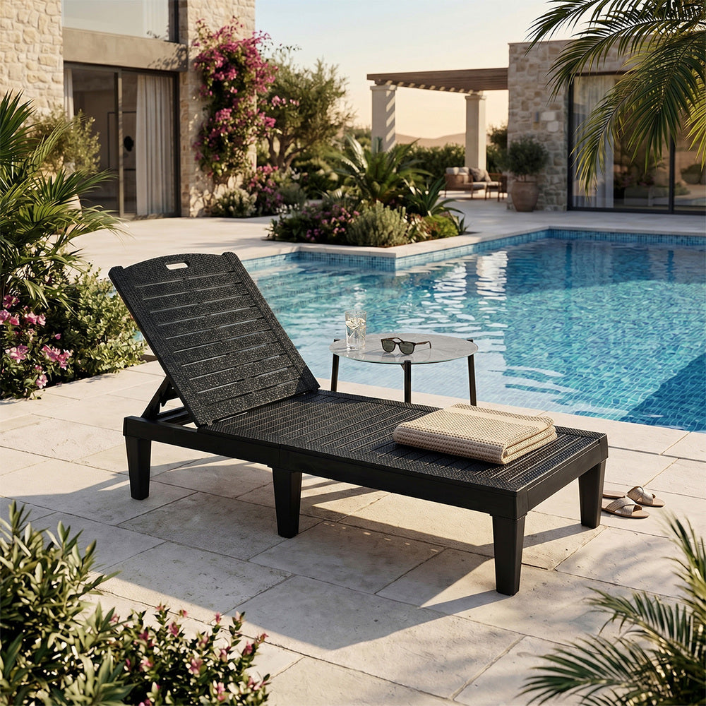 Sun Lounge Set 3 Piece Patio Outdoor Black | HomeAndLiving