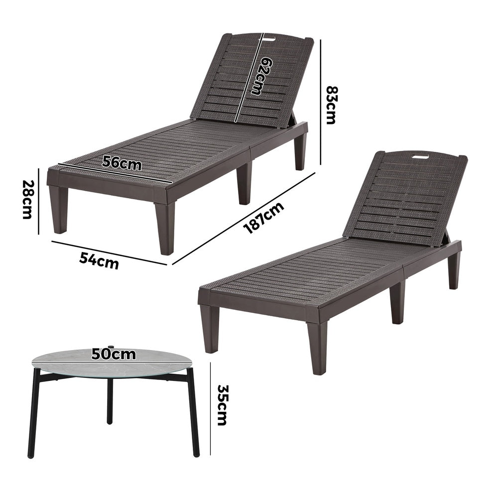 3-Piece Sun Lounge Set Outdoor Patio Brown | HomeAndLiving