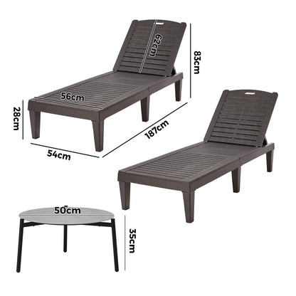 3-Piece Sun Lounge Set Outdoor Patio Brown | HomeAndLiving