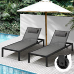2pcs Outdoor Sun Lounges with Aluminium Frame, Wheels & Reclining Back