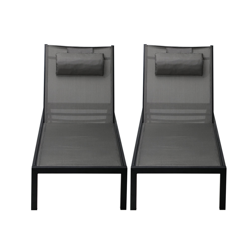 2pcs Outdoor Sun Lounges with Aluminium Frame, Wheels & Reclining Back