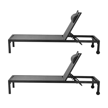 2pcs Outdoor Sun Lounges with Aluminium Frame, Wheels & Reclining Back