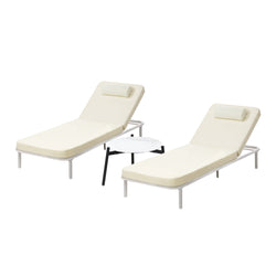3PCS Sun Lounge Outdoor Lounger Set Table Chairs Beige & Grey