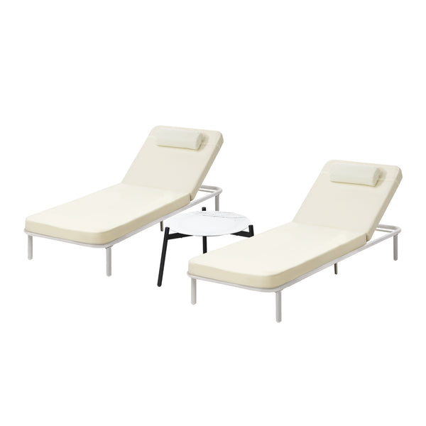  3PCS Sun Lounge Outdoor Lounger Set Table Chairs Beige & Grey