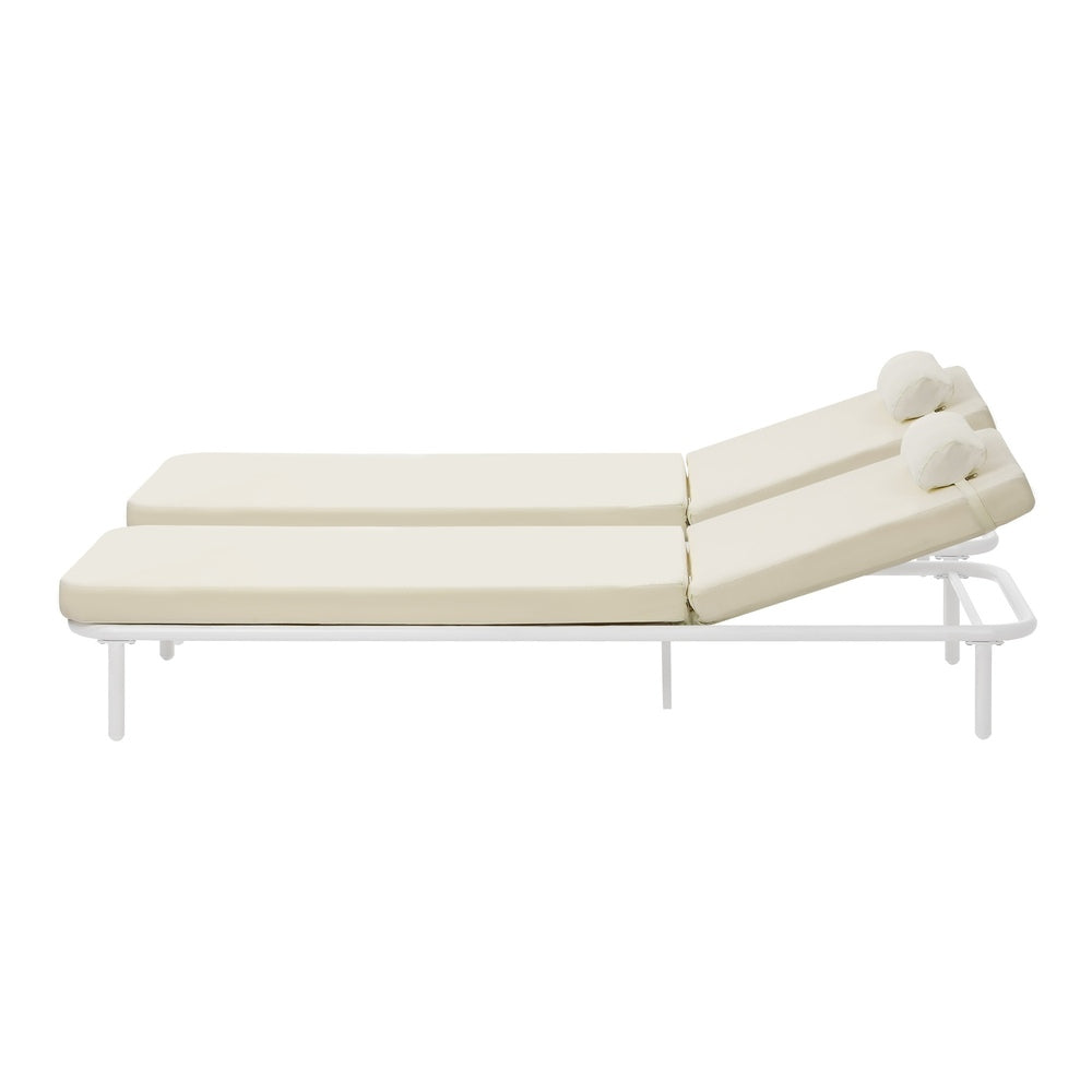 3PCS Sun Lounge Outdoor Lounger Set Table Chairs Beige & Grey