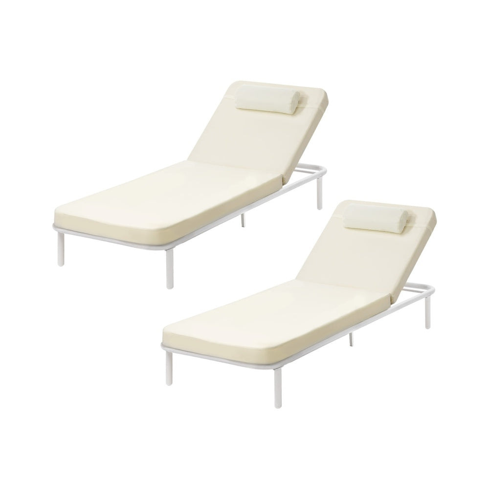 3PCS Sun Lounge Outdoor Lounger Set Table Chairs Beige & Grey