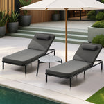 3PCS Sun Lounge Outdoor Lounger Set Table Chairs Beige & Grey