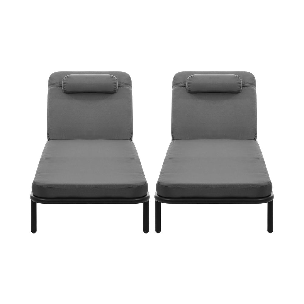 3PCS Sun Lounge Outdoor Lounger Set Table Chairs Beige & Grey