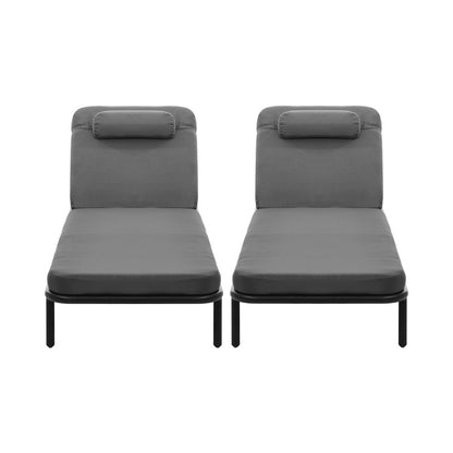 3PCS Sun Lounge Outdoor Lounger Set Table Chairs Beige & Grey