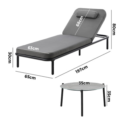 3PCS Sun Lounge Outdoor Lounger Set Table Chairs Beige & Grey