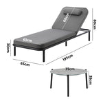 3PCS Sun Lounge Outdoor Lounger Set Table Chairs Beige & Grey