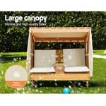 Kids Outdoor Double Wooden Lounge Chair with Canopy Chaise Cup Holders