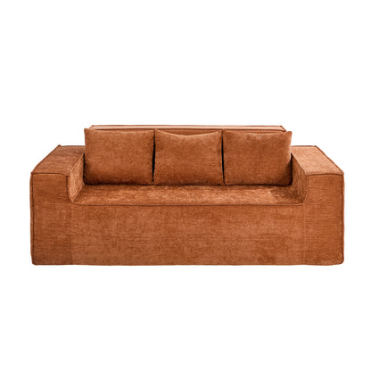 Compressed Sofa Box Couch 195cm Chenille Brown