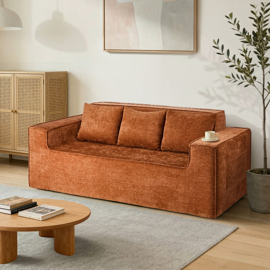Compressed Sofa Box Couch 195cm Chenille Brown