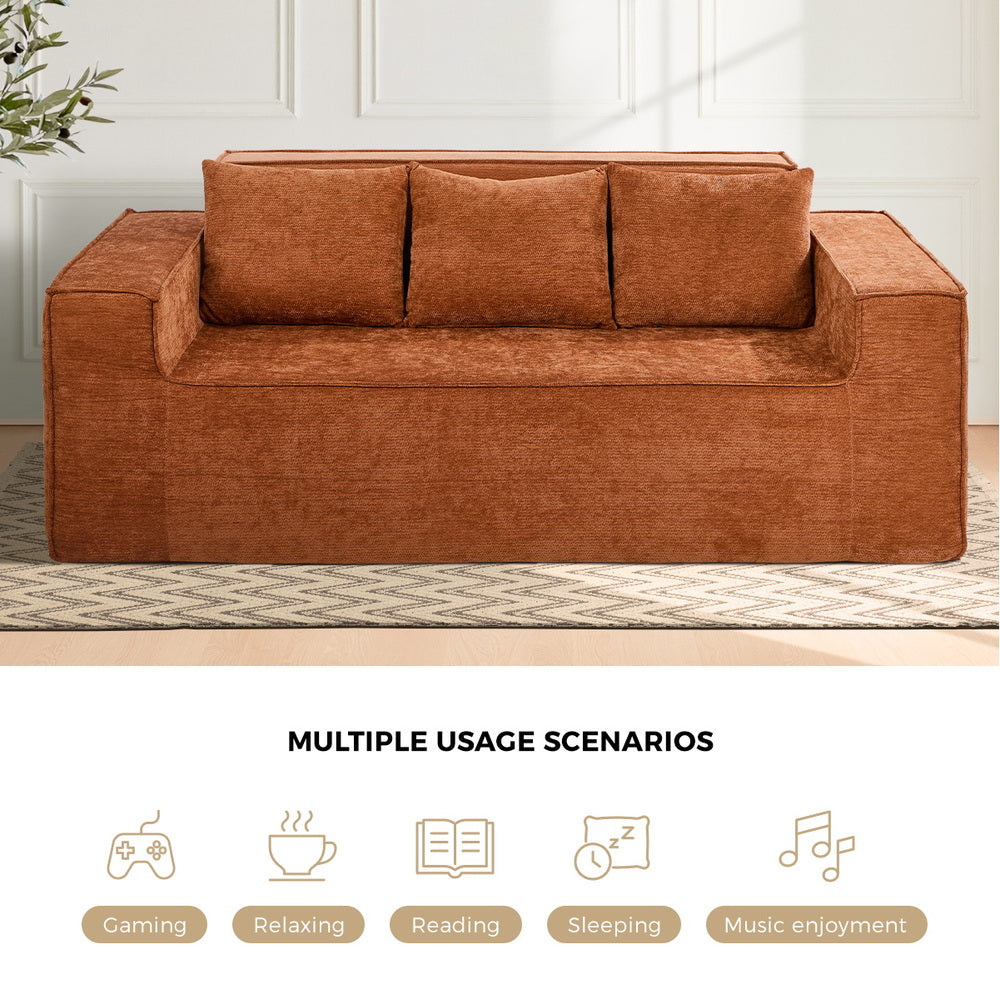 Compressed Sofa Box Couch 195cm Chenille Brown