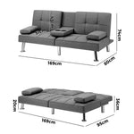 3 Seater Sofa Bed with Cup Holders Fabric/Leather