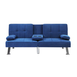 Sofa Bed 3 Seater with Cup Holder Velvet Blue