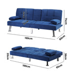 Sofa Bed 3 Seater with Cup Holder Velvet Blue