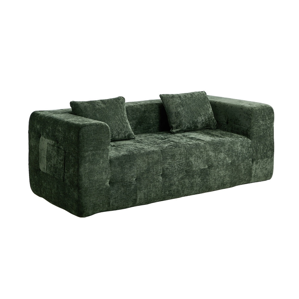 Compressed Sofa Box Button Tuft Couch Chenille