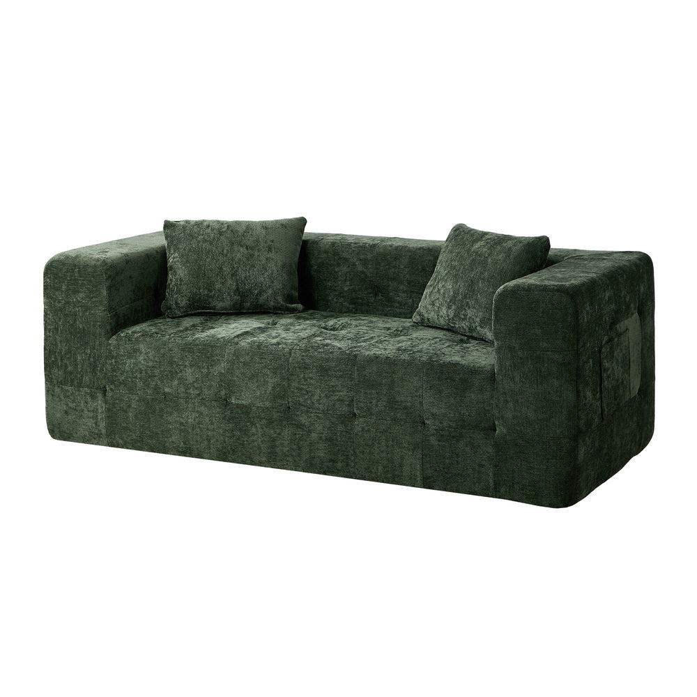Compressed Sofa Box Button Tuft Couch Chenille
