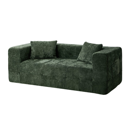 Compressed Sofa Box Button Tuft Couch Chenille