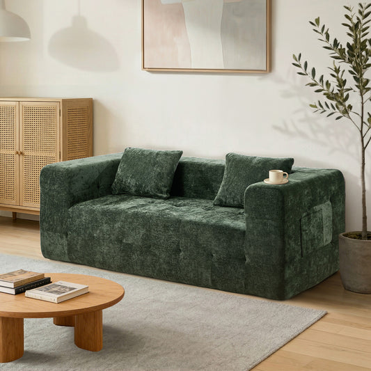 Compressed Sofa Box Button Tuft Couch Chenille