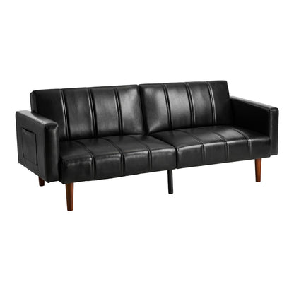 Living Room 3-Seater Sofa Bed Futon Convertible Recliner Leather Brown 195cm