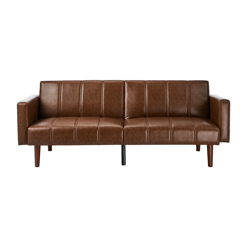 Living Room 3-Seater Sofa Bed Futon Convertible Recliner Leather Brown 195cm