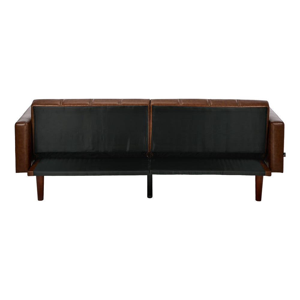 Living Room 3-Seater Sofa Bed Futon Convertible Recliner Leather Brown 195cm