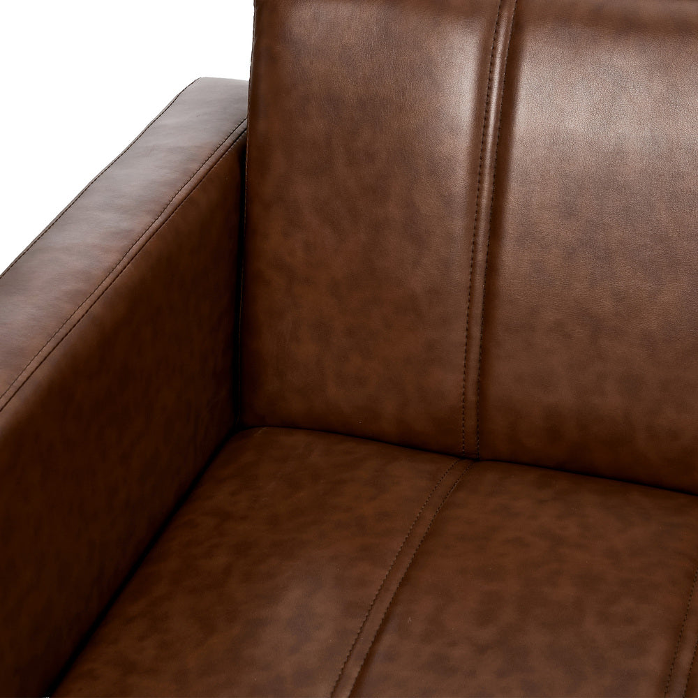 Living Room 3-Seater Sofa Bed Futon Convertible Recliner Leather Brown 195cm