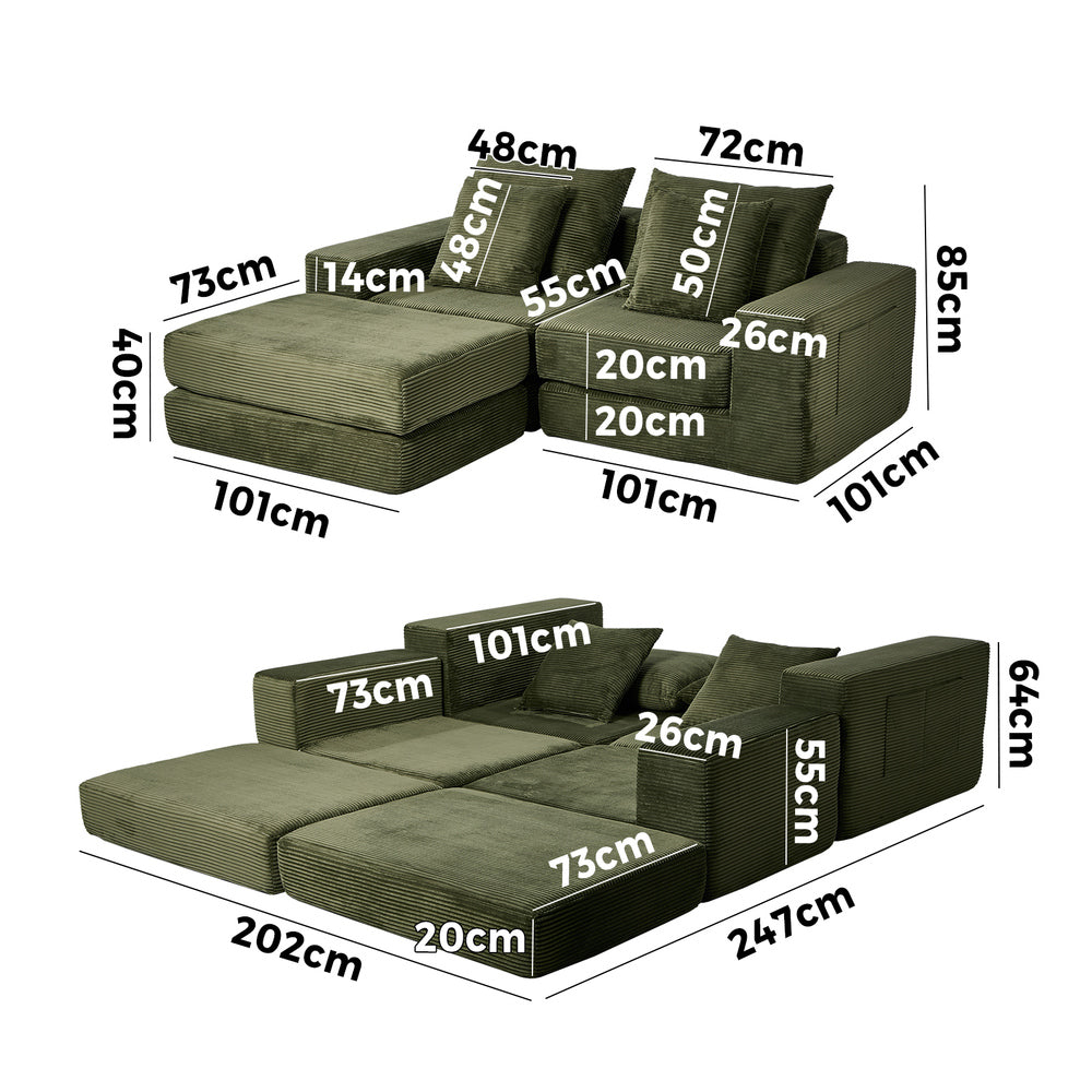 Compressed Modular Sofa Multi-Layout Corduroy Lounge Set